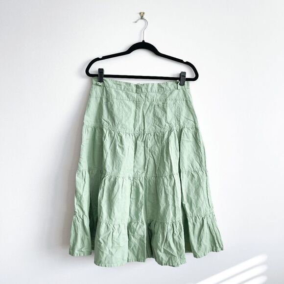 Elisa Cavaletti Women's Green Tiered Pockets Midi Peasant Skirt Large - Picture 2 of 7